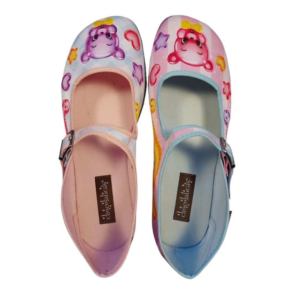 Hot Chocolate Multicolored Bear, Star, Worm Print “Sugar Rush” Mary Janes Size 8 - Picture 9 of 12